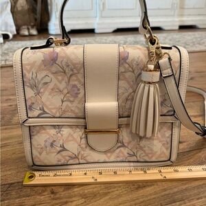 Aldo Cream Floral Satchel with Tassel